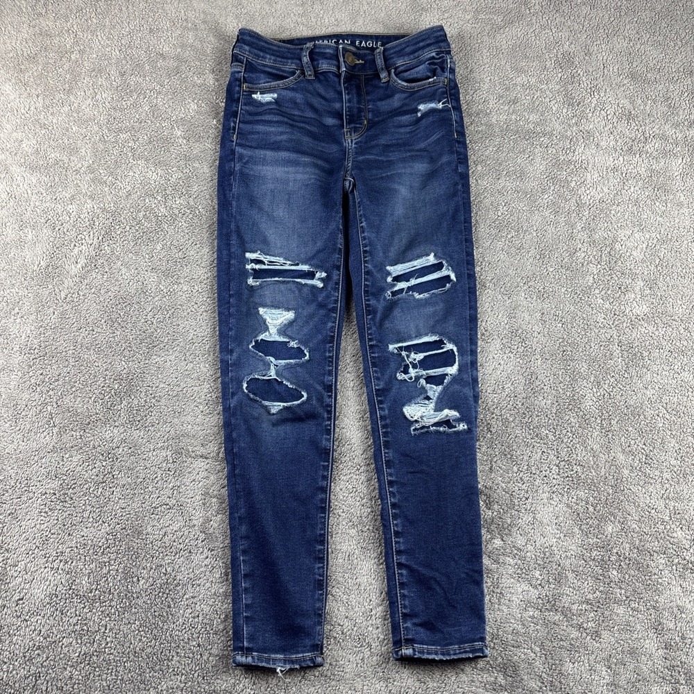 American Eagle Jeans Womens 00 X-S Next Level Stretch Hi Rise Jegging Distressed